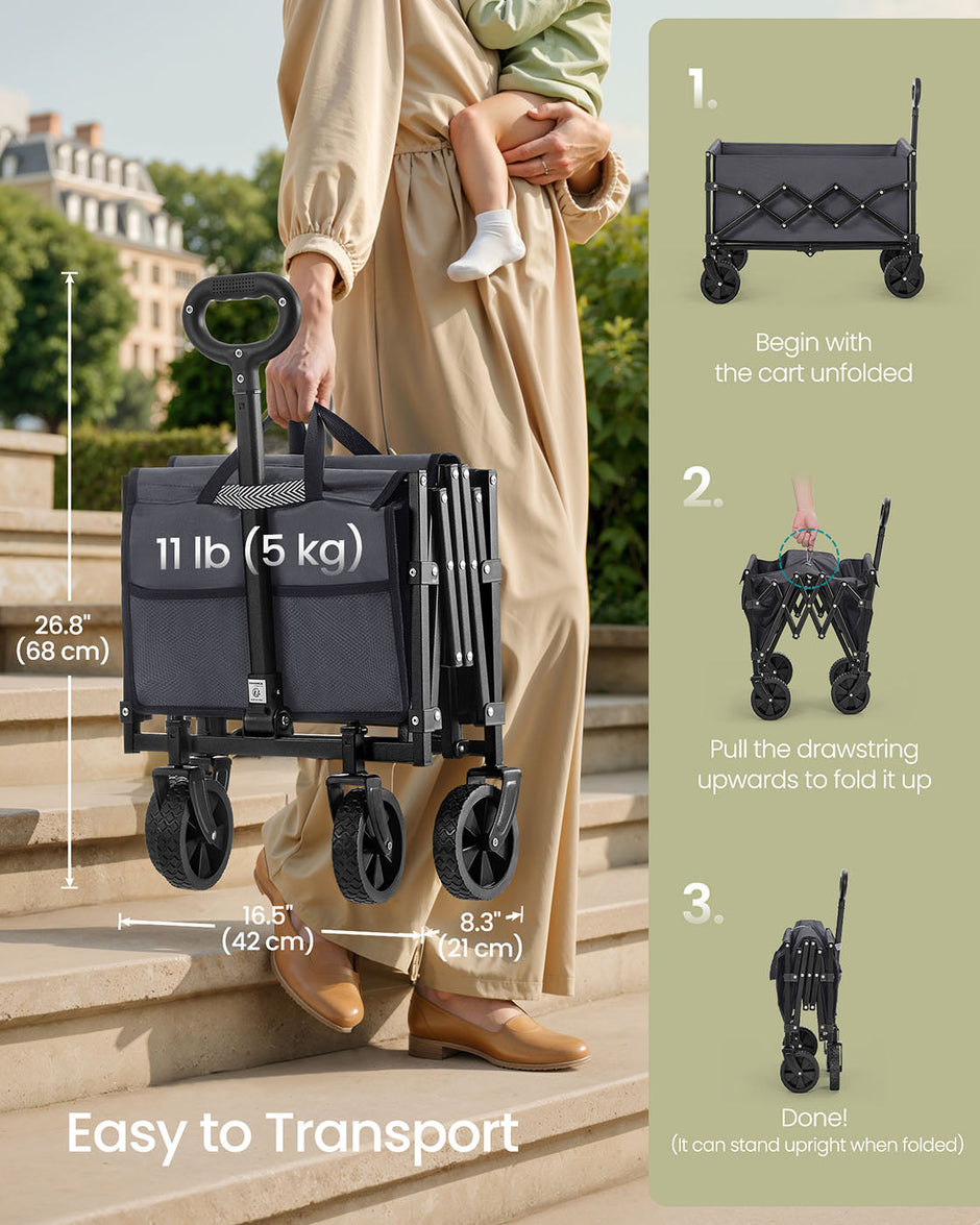 Foldable Camping Trolley – Steel – Slate Grey – 4 Reinforced Wheels, Compact Design