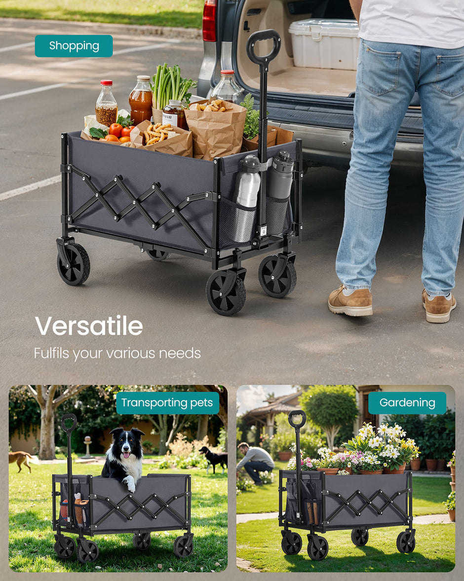 Foldable Camping Trolley – Steel – Slate Grey – 4 Reinforced Wheels, Compact Design