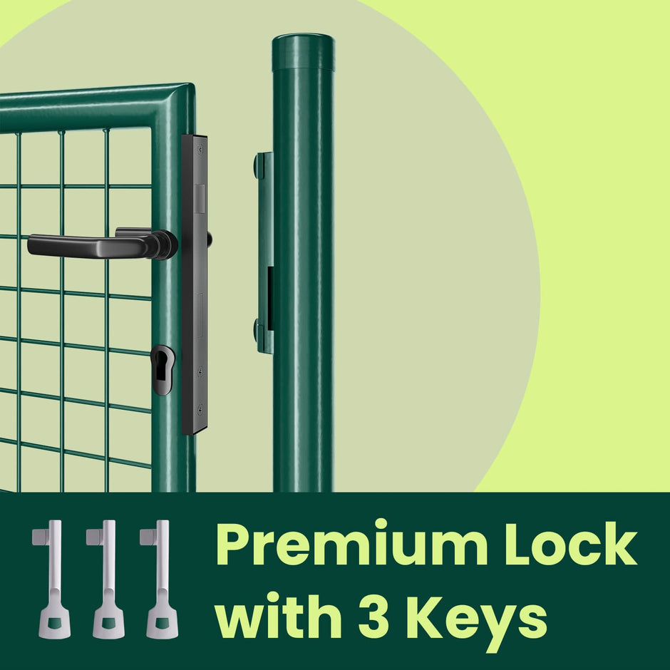 Garden Door – Metal – Green – Lockable Outdoor Gate with Fence, 106 x 100 cm