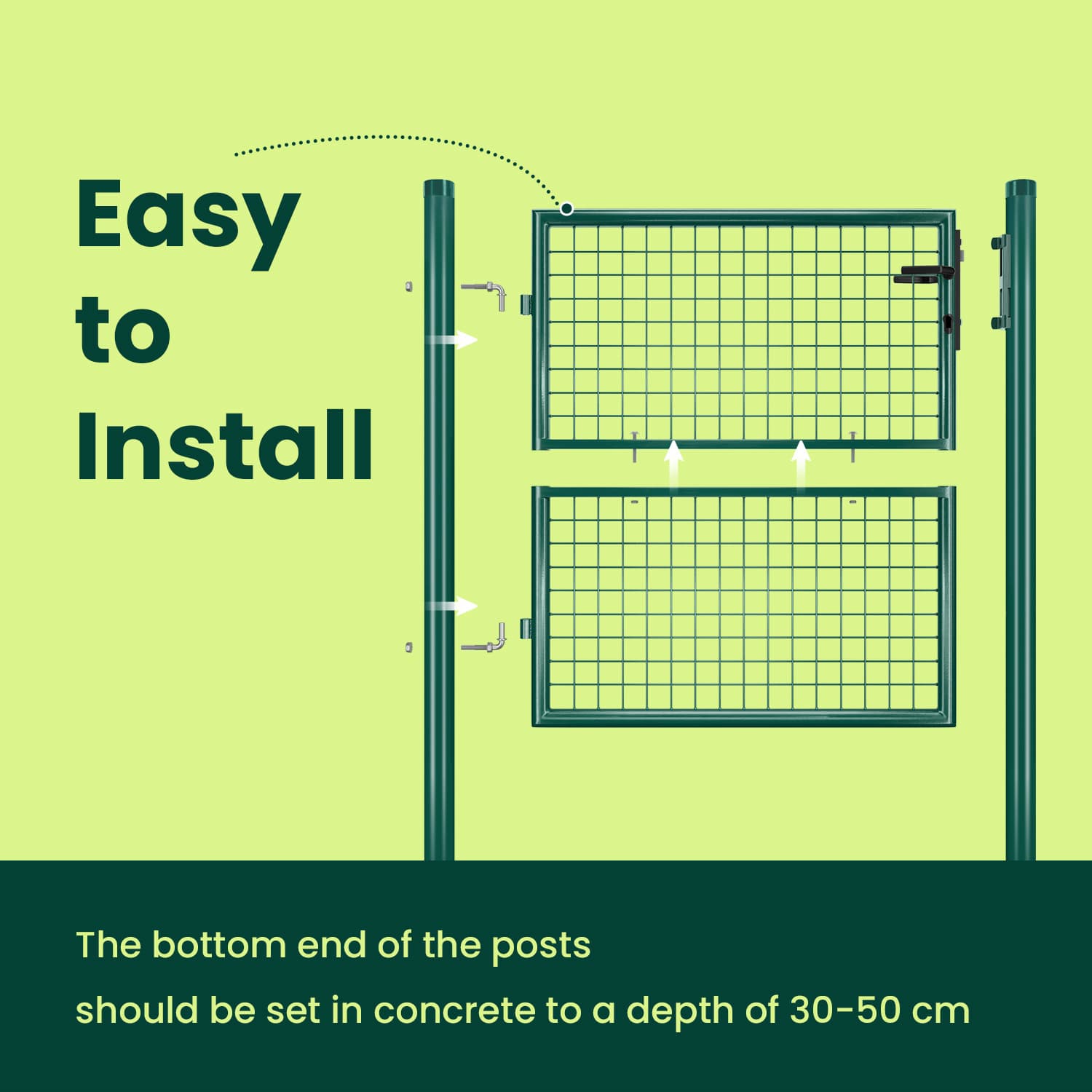 Garden Door – Metal – Green – Lockable Outdoor Gate with Fence, 106 x 100 cm
