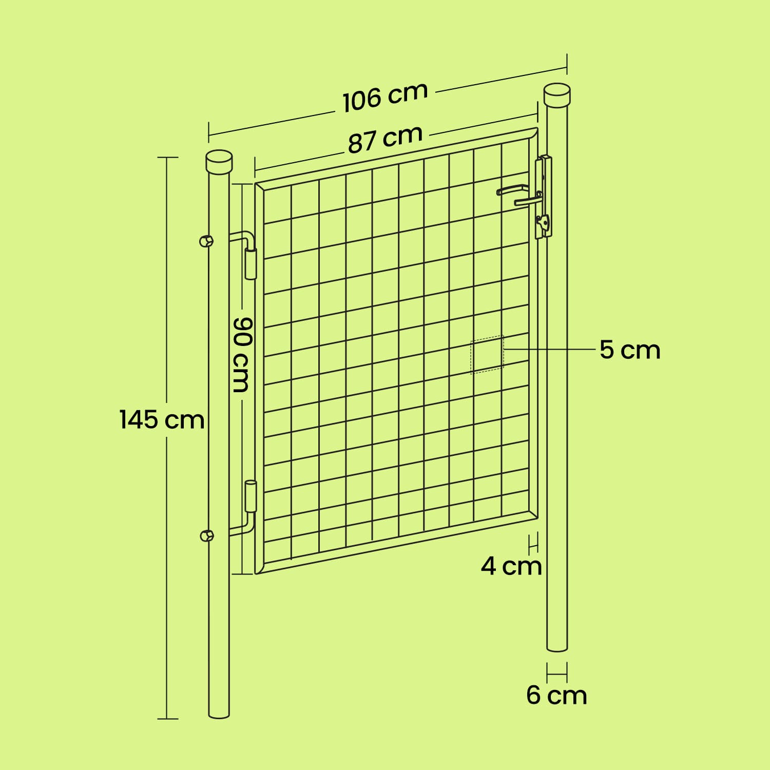 Garden Door – Metal – Green – Lockable Outdoor Gate with Fence, 106 x 100 cm