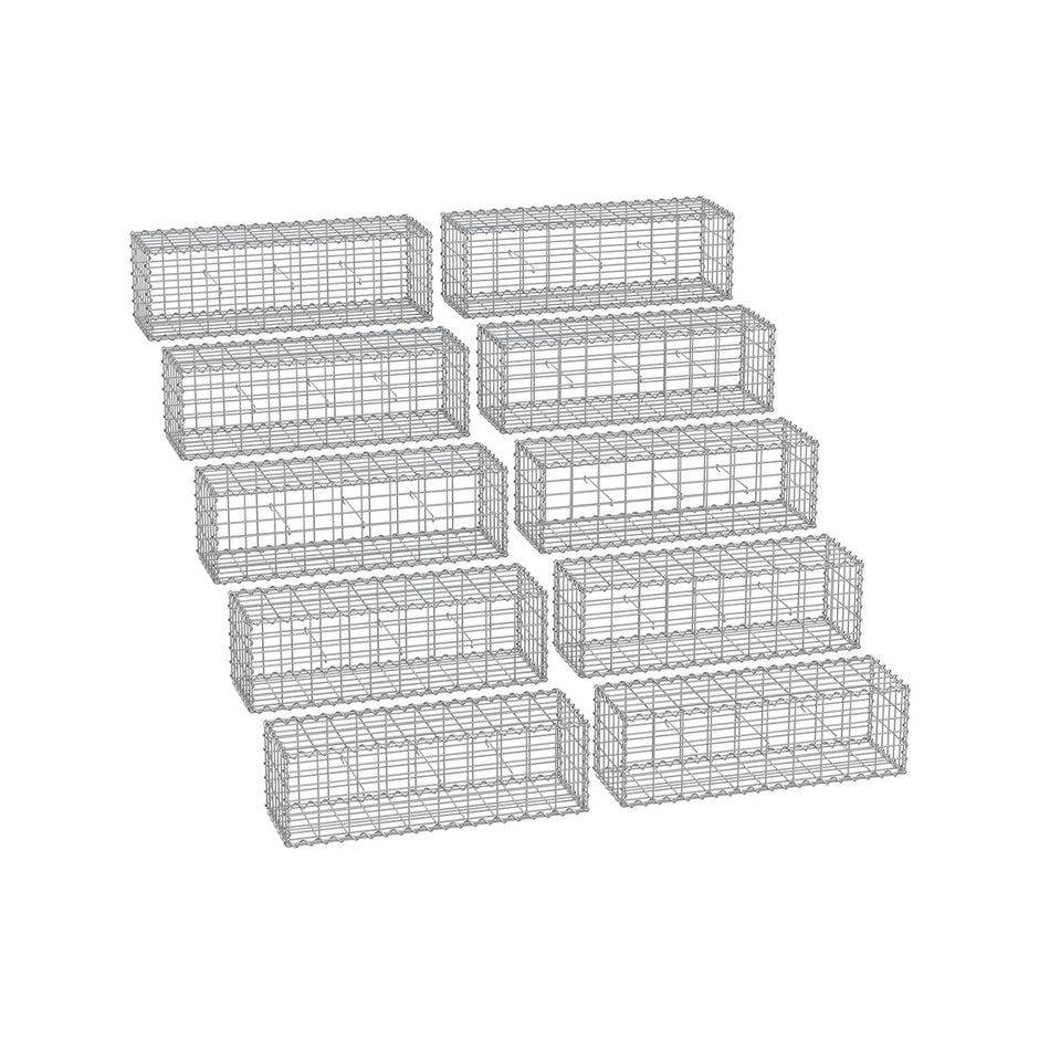 Gabion Cage – Galvanized Metal – Silver – 100 x 30 x 30 cm with 10 x 5 cm Mesh