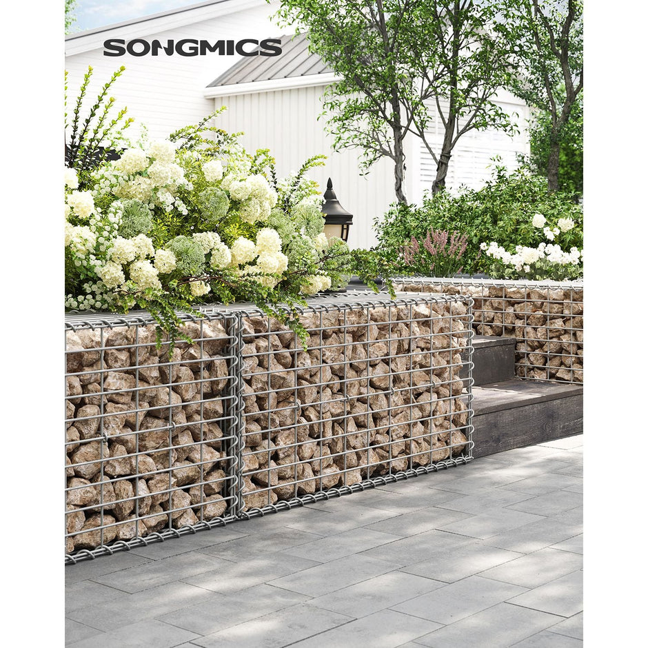 Gabion Basket – Galvanized Metal – Silver – Durable Wire Mesh 10 x 5 cm, 100 x 50 x 30 cm