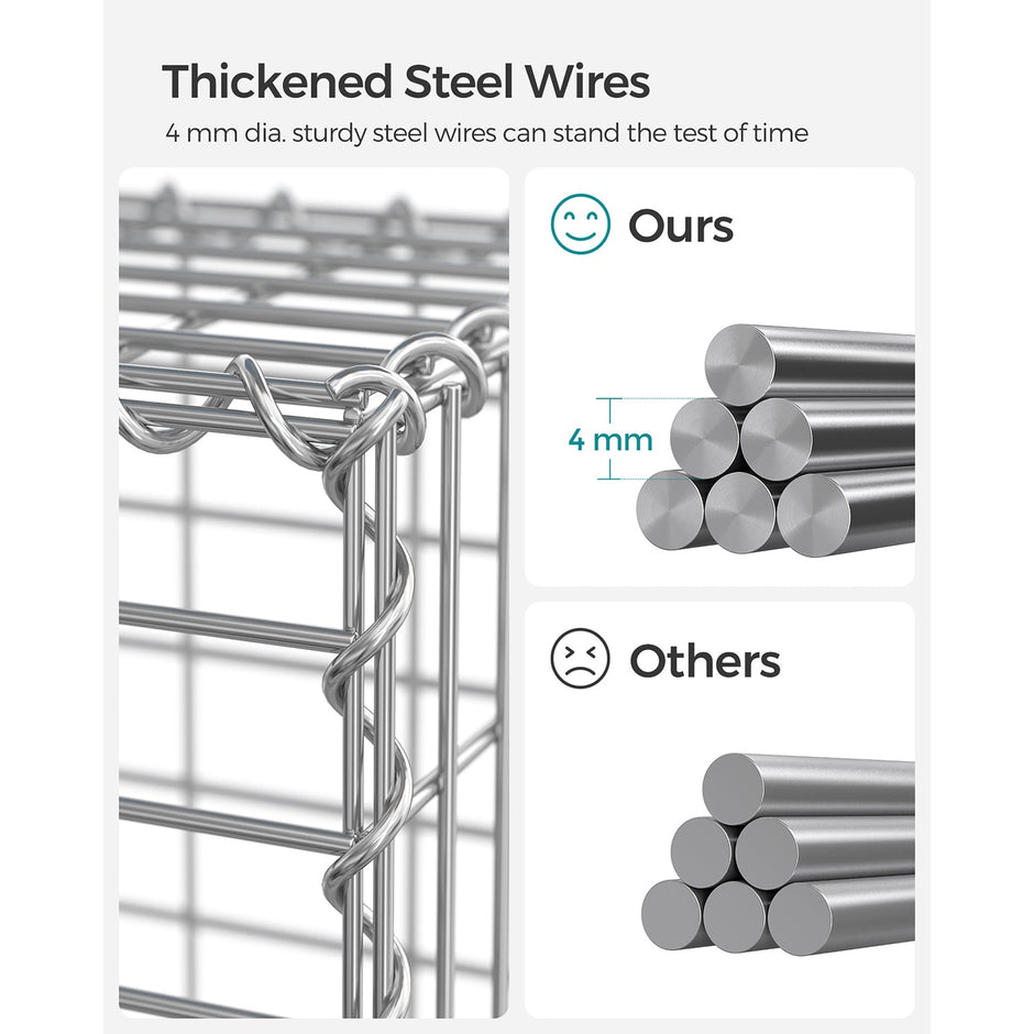 Gabion Basket – Galvanized Metal – Silver – Durable Wire Mesh 10 x 5 cm, 100 x 50 x 30 cm