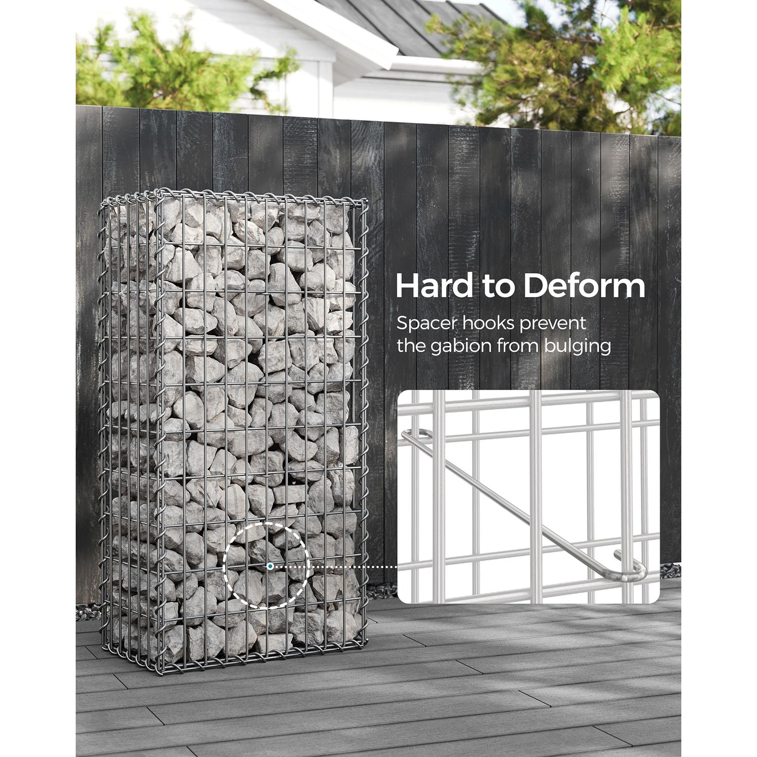Gabion Basket – Galvanized Metal – Silver – Durable Wire Mesh 10 x 5 cm, 100 x 50 x 30 cm
