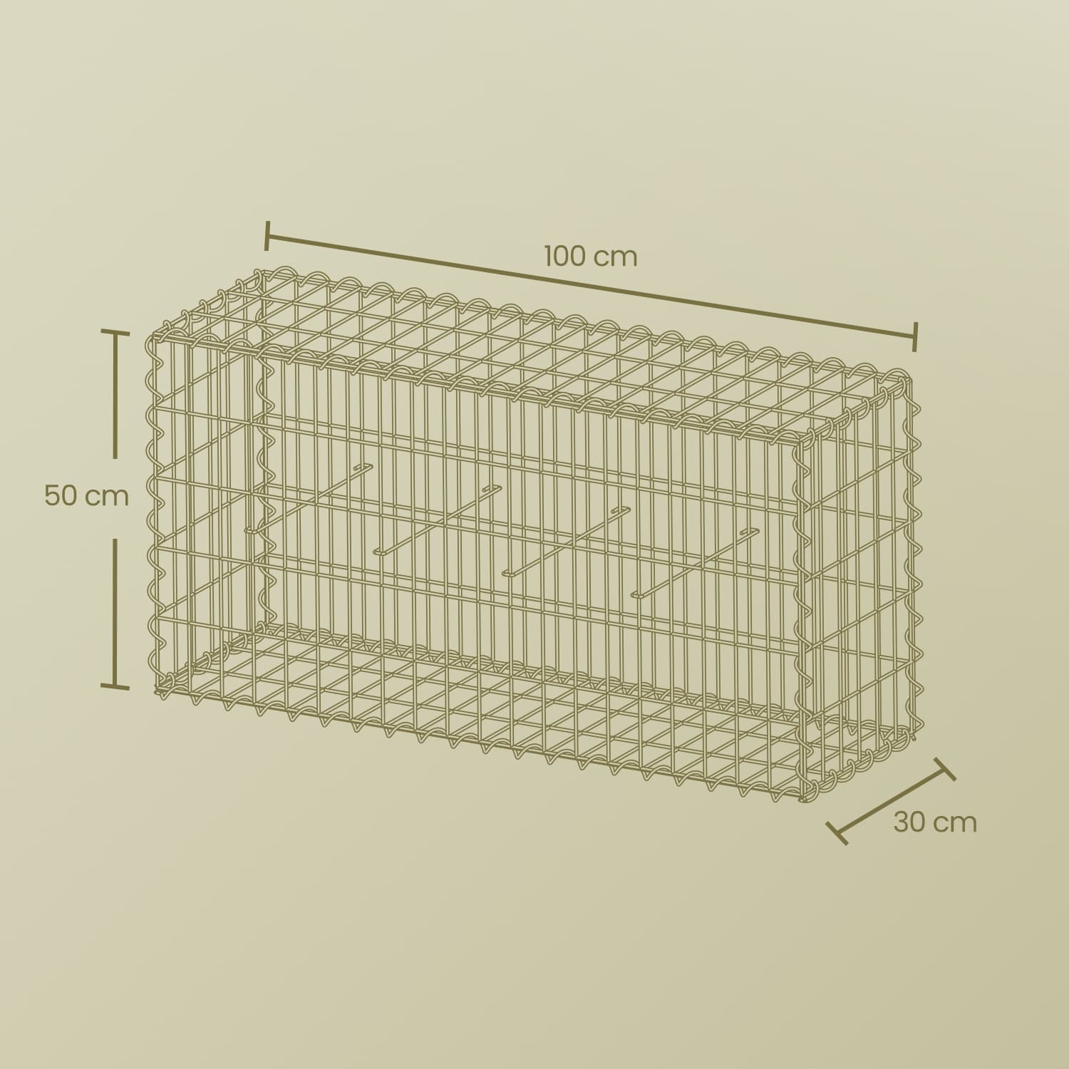 Gabion Basket – Metal – Silver – Set of 3 with Mesh for Garden Wall Partition
