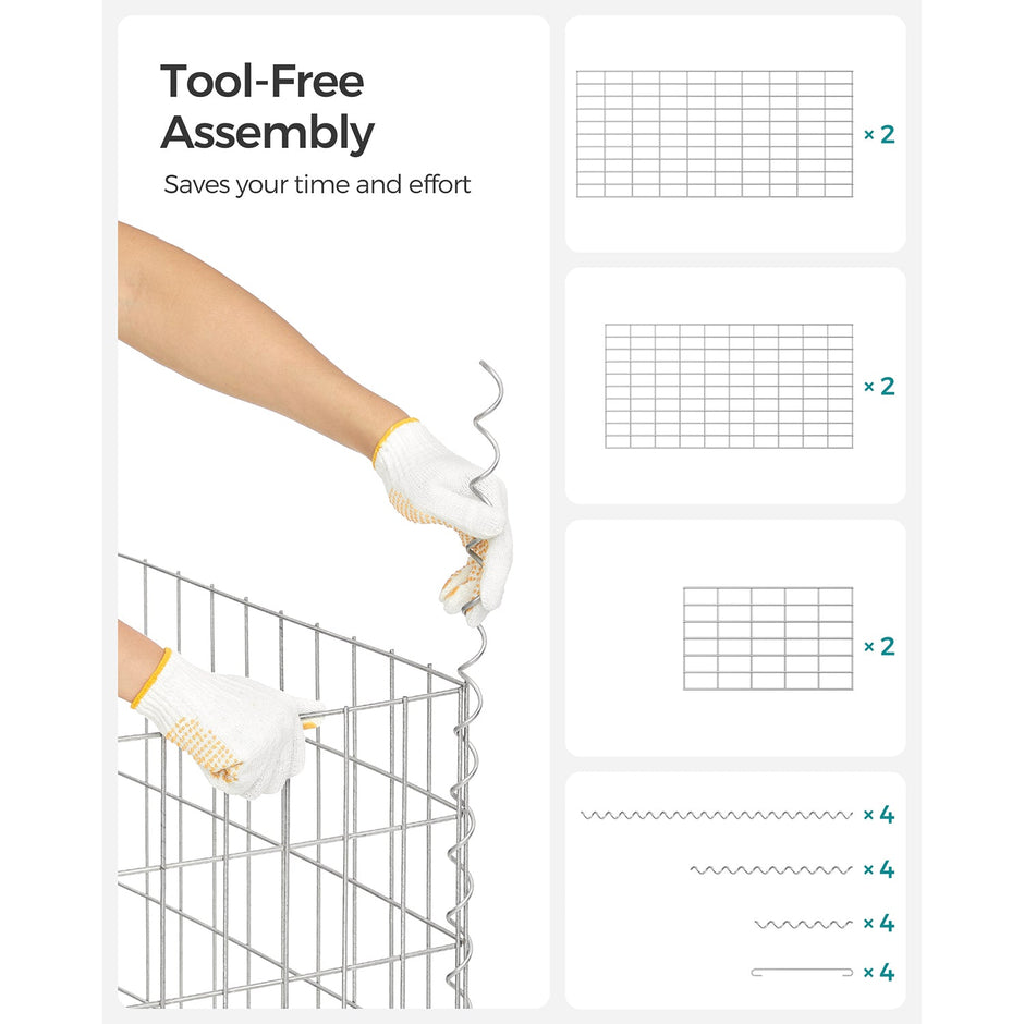 Gabion Basket – Galvanized Metal – Silver – Durable Wire Mesh 10 x 5 cm, 100 x 50 x 30 cm