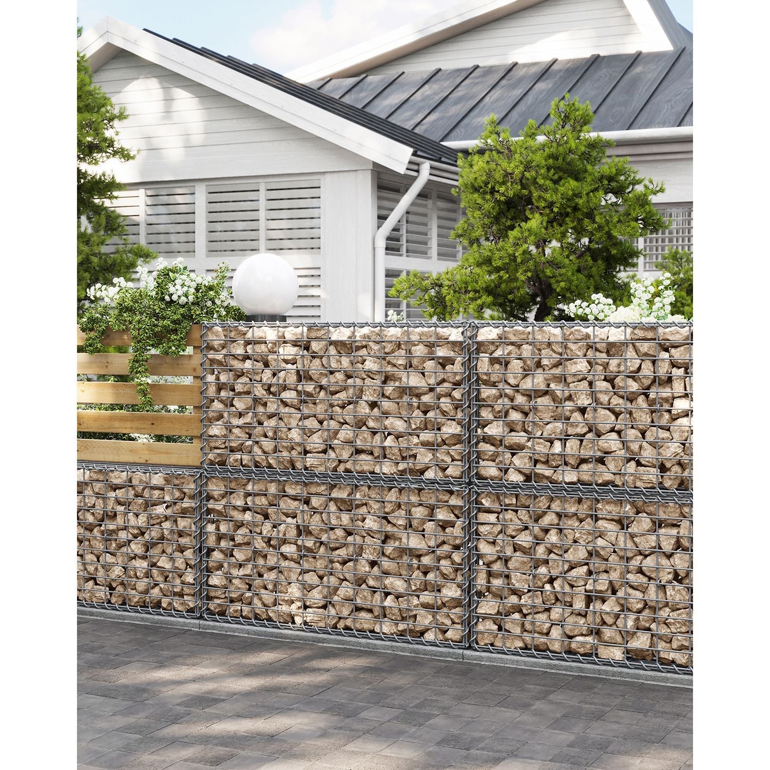 Gabion Basket – Galvanized Metal – Silver – Durable Wire Mesh 10 x 5 cm, 100 x 50 x 30 cm