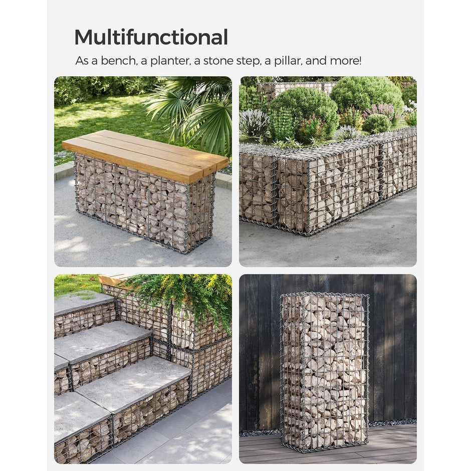 Gabion Basket – Galvanized Metal – Silver – Durable Wire Mesh 10 x 5 cm, 100 x 50 x 30 cm