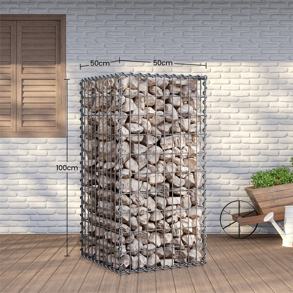 Metal Gabion Cage Basket – Silver – Set of 5 – 5 x 10 cm Mesh for Stones – Garden Fence Wall Partition 100 x 50 x 50 cm