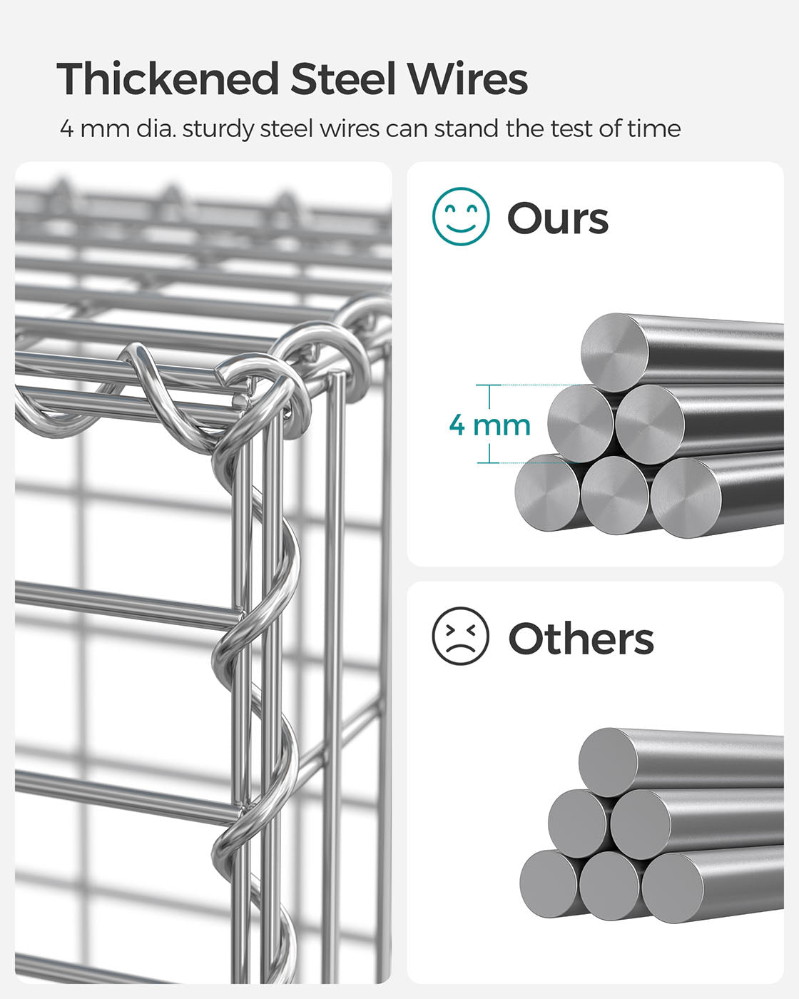 Gabion Basket – Metal – Silver – Garden Fence 100 x 50 x 50 cm