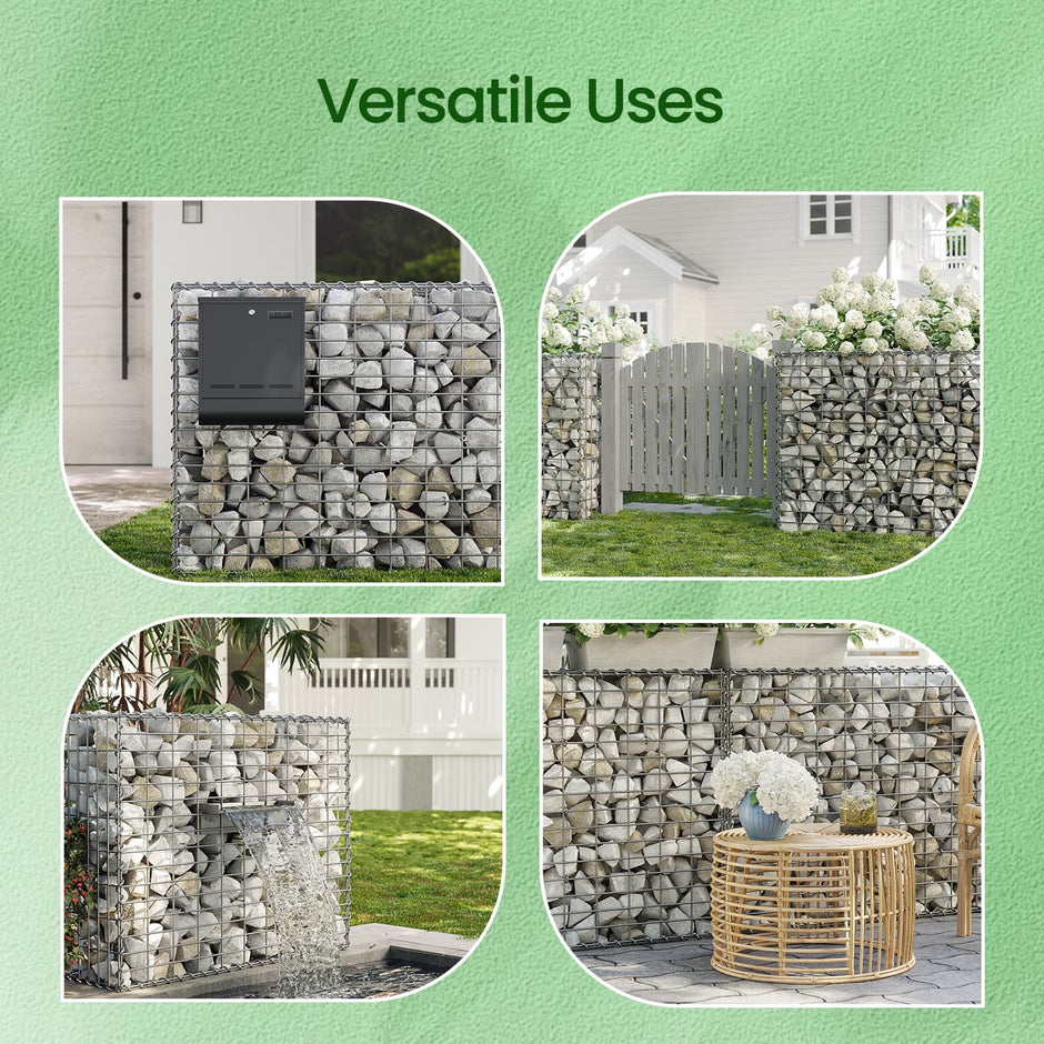 Metal Gabion Cage Basket – Galvanized Steel – Silver – Set of 10 with 10 x 5 cm Mesh Size