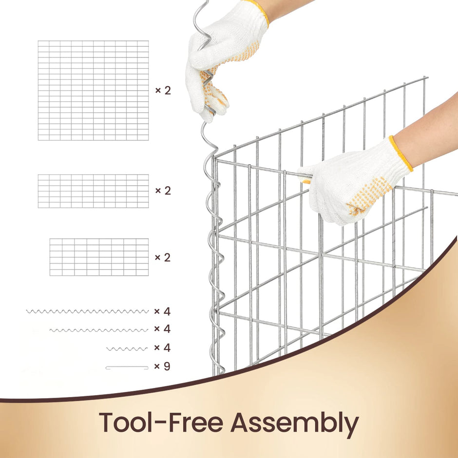 Gabion Baskets – Metal – Silver – Set of 4 with 5 x 10 cm Mesh for Stones and Garden Fencing