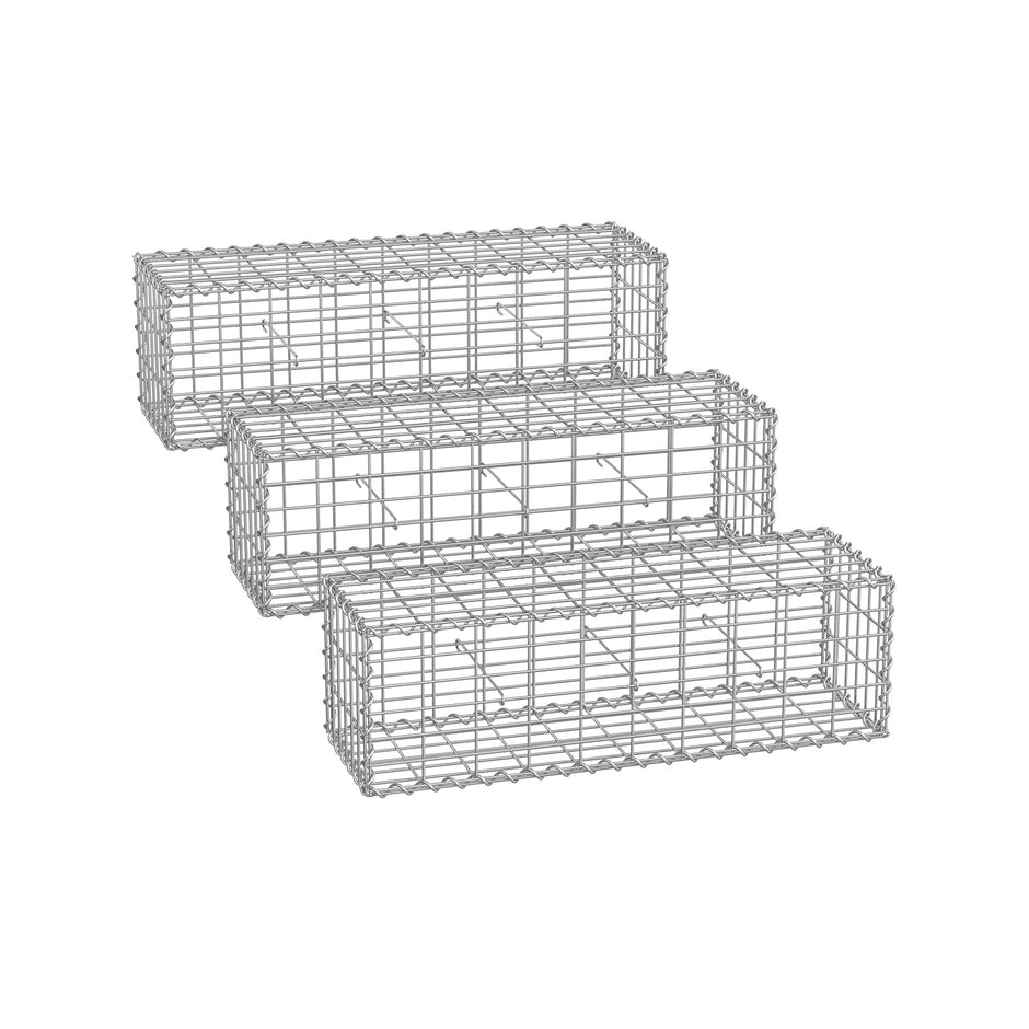 Gabion Cage – Galvanized Metal – Silver – 100 x 30 x 30 cm with 10 x 5 cm Mesh