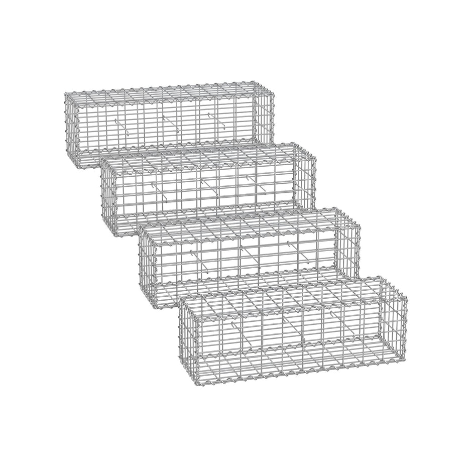 Gabion Cage – Galvanized Metal – Silver – 100 x 30 x 30 cm with 10 x 5 cm Mesh