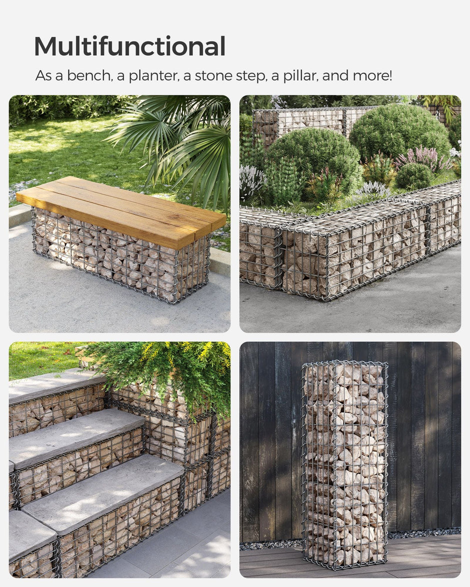 Gabion Cage – Galvanized Metal – Silver – 100 x 30 x 30 cm with 10 x 5 cm Mesh