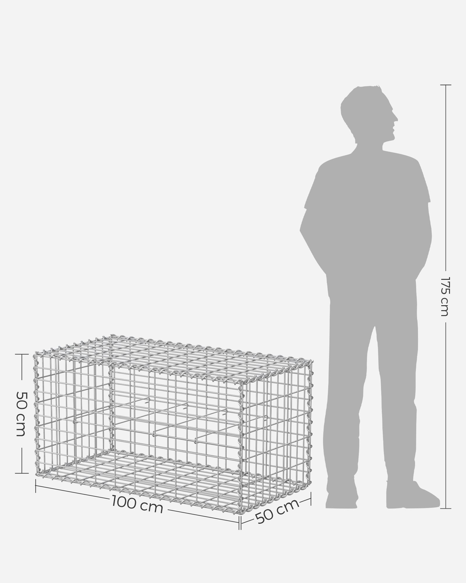 Metal Gabion Cages – Steel – Silver – Garden Fence Stone Basket 100 x 50 x 50 cm