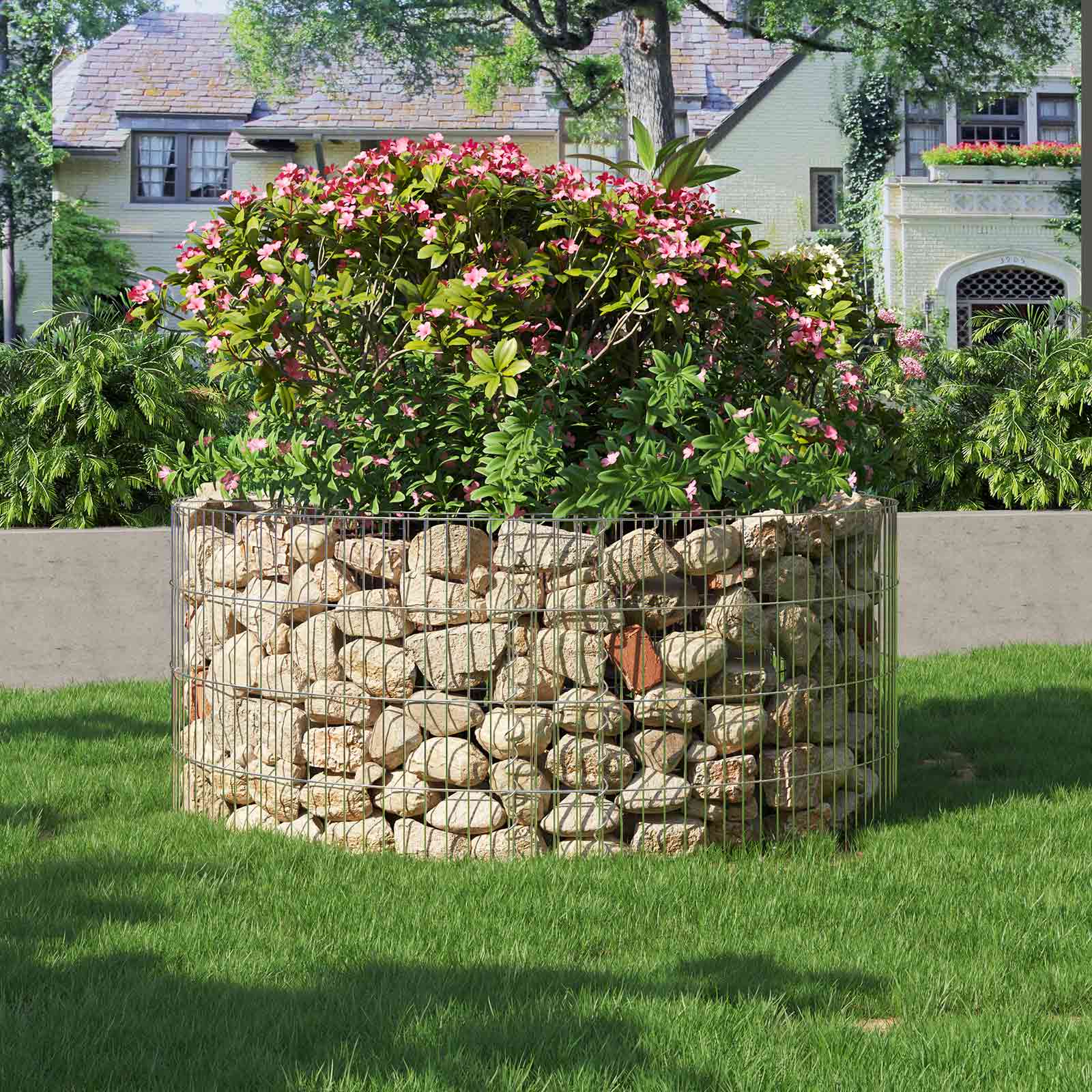 Round Metal Gabion Cage – Galvanised Steel – Silver – Rust-Resistant for Garden Decoration