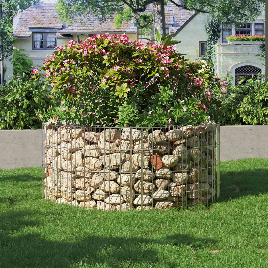 Round Metal Gabion Cage – Galvanised Steel – Silver – Rust-Resistant for Garden Decoration