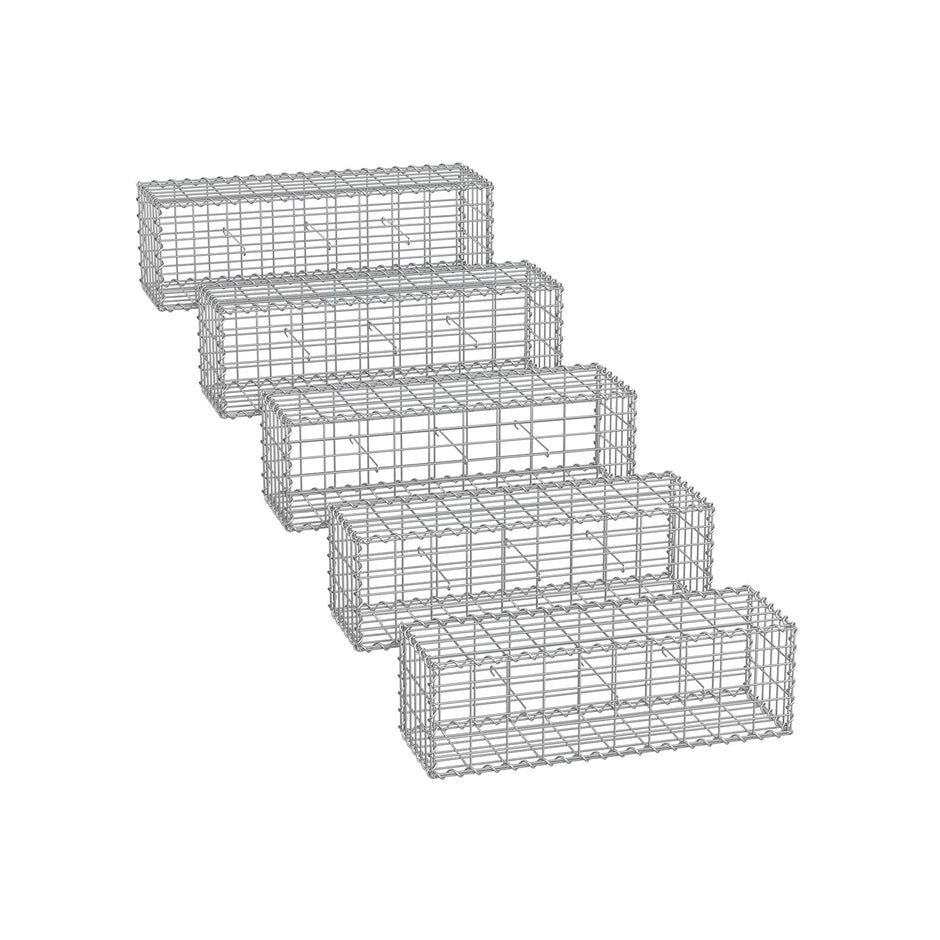 Gabion Cage – Galvanized Metal – Silver – 100 x 30 x 30 cm with 10 x 5 cm Mesh