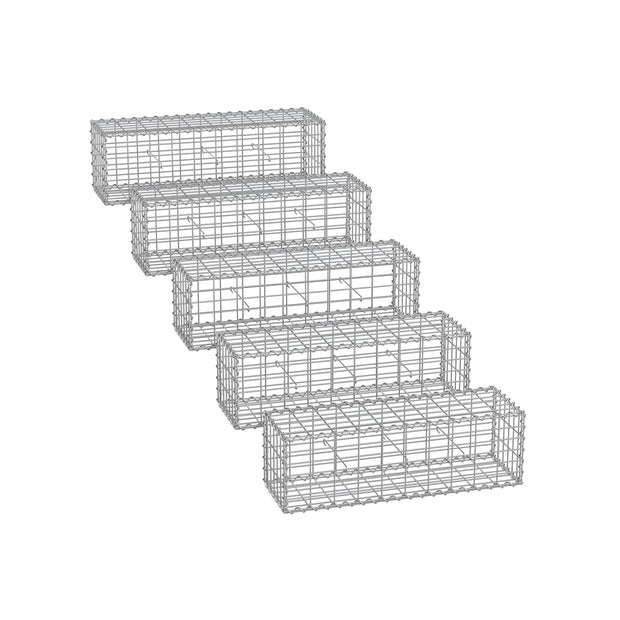 Gabion Cage – Galvanized Metal – Silver – 100 x 30 x 30 cm with 10 x 5 cm Mesh