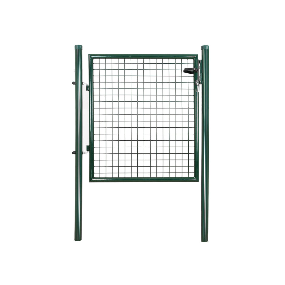 Galvanised Metal Garden Gate – Steel – Silver – Includes Lock, 150 x 106 x 6 cm