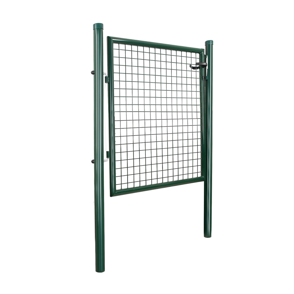 Galvanised Metal Garden Gate – Steel – Silver – Includes Lock, 150 x 106 x 6 cm