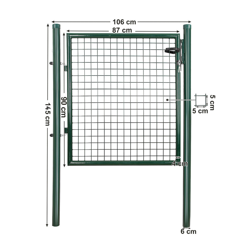 Galvanised Metal Garden Gate – Steel – Silver – Includes Lock, 150 x 106 x 6 cm