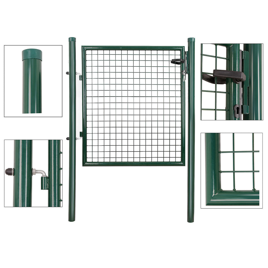 Galvanised Metal Garden Gate – Steel – Silver – Includes Lock, 150 x 106 x 6 cm