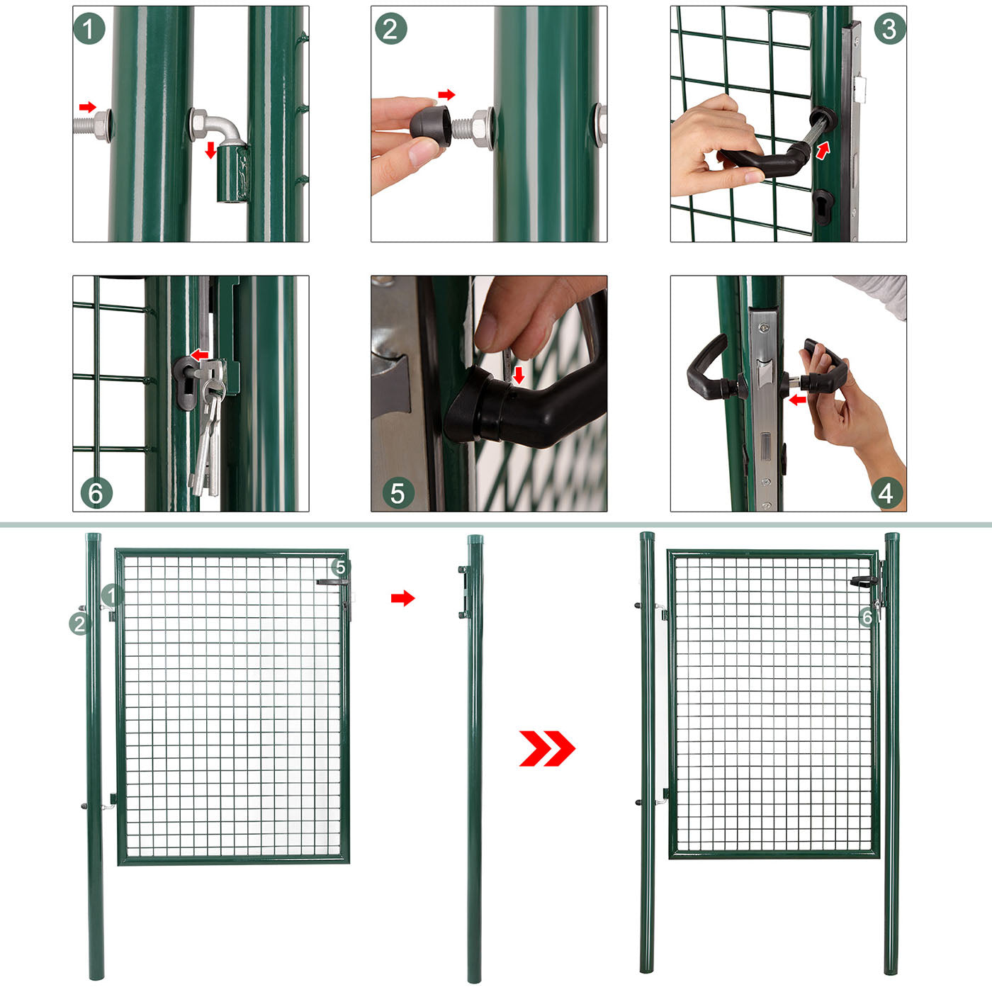 Galvanised Metal Garden Gate – Steel – Silver – Includes Lock, 150 x 106 x 6 cm