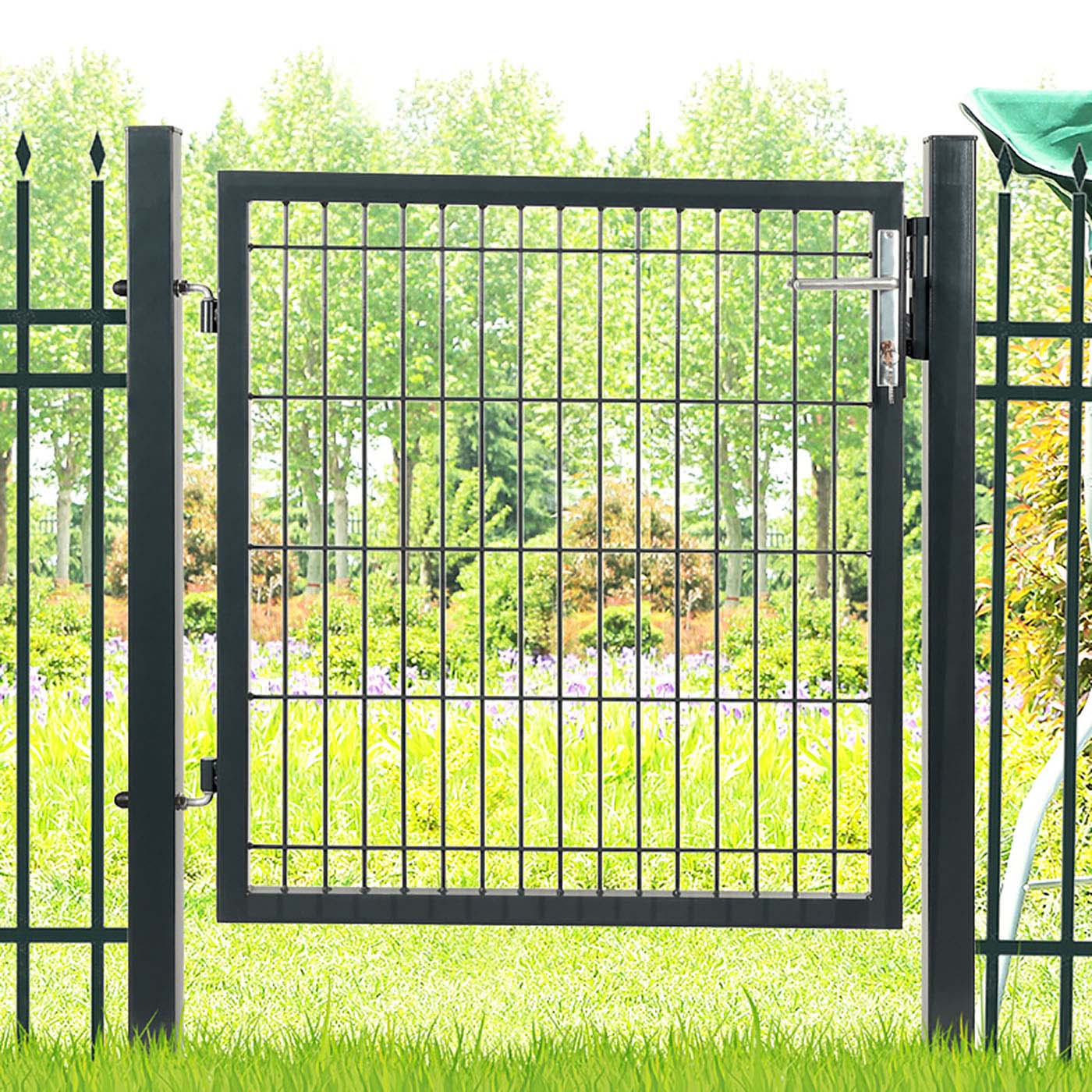 Garden Gate – Metal – Grey – Sturdy with Lock and Keys