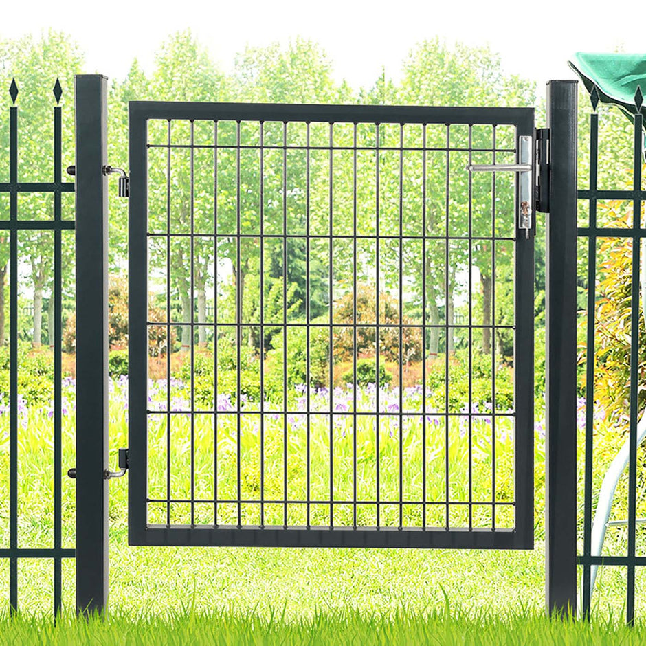Garden Gate – Metal – Grey – Sturdy with Lock and Keys