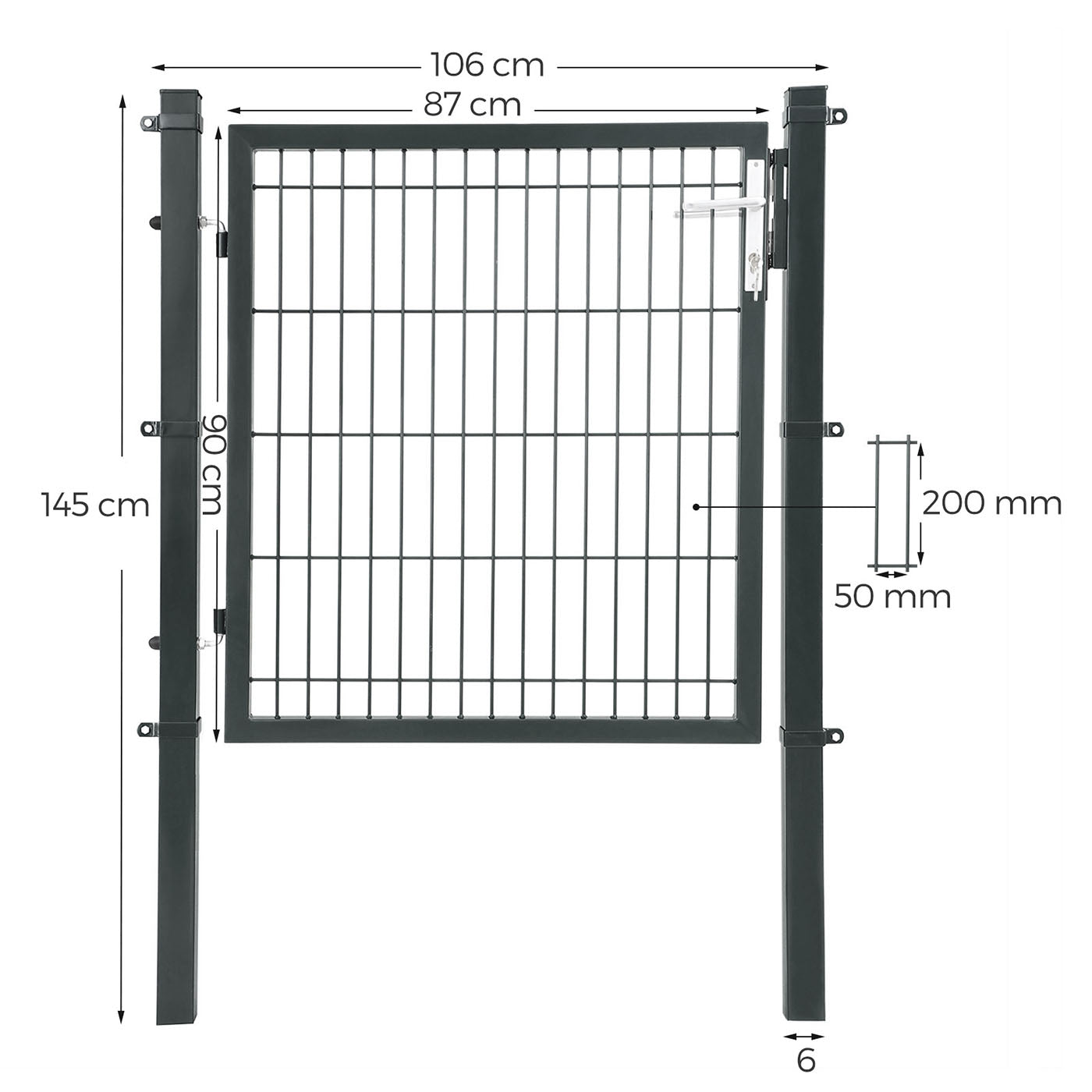 Garden Gate – Metal – Grey – Sturdy with Lock and Keys