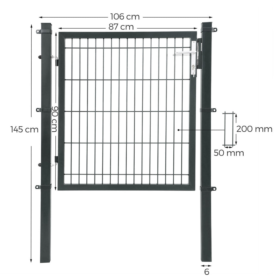Garden Gate – Metal – Grey – Sturdy with Lock and Keys
