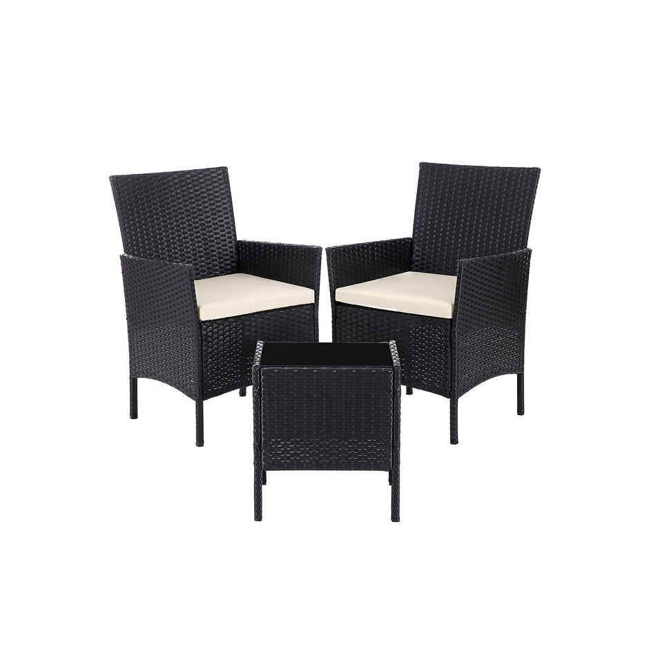 Garden Furniture Set – Polyrattan – Black and Beige – Outdoor Patio and Conservatory Use