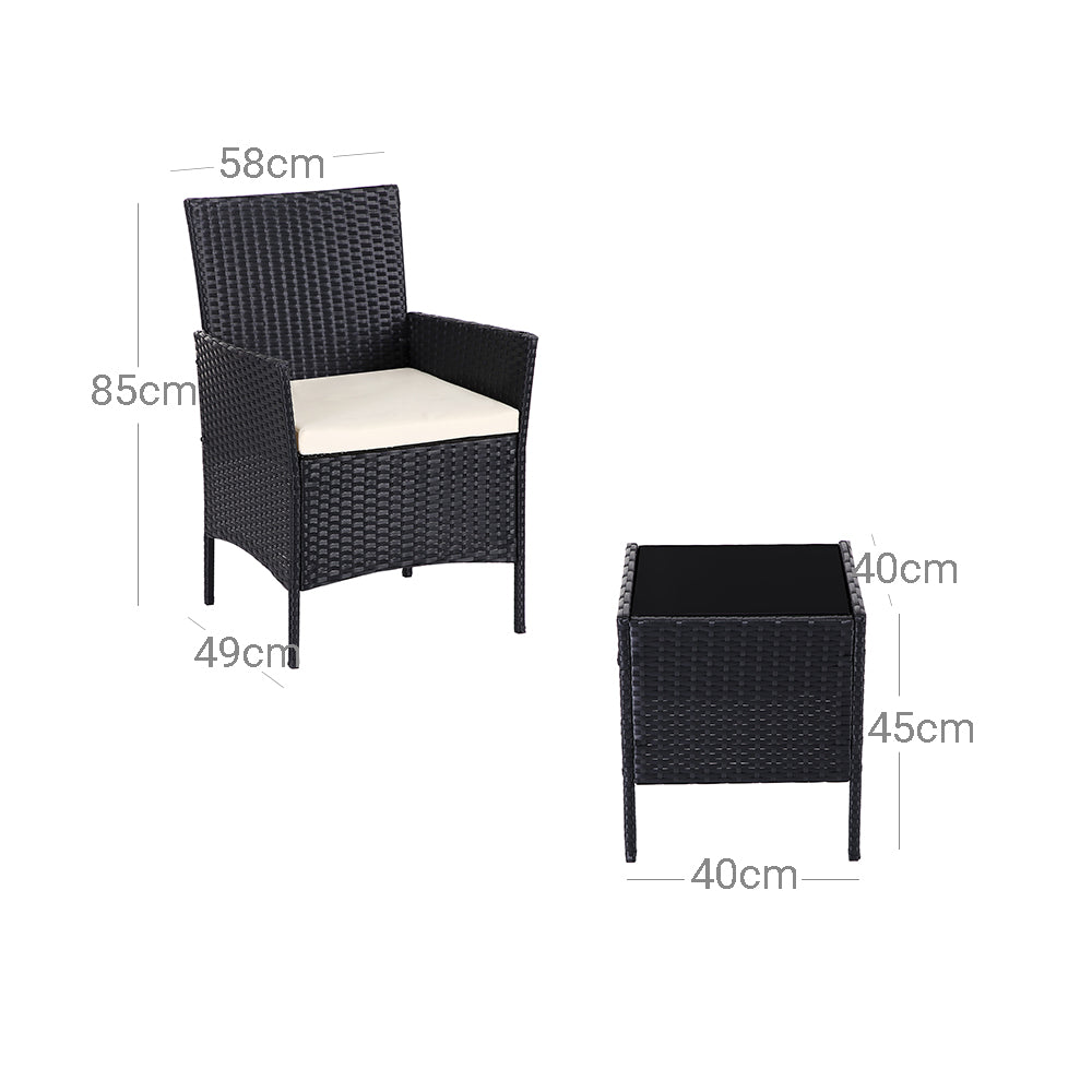 Garden Furniture Set – Polyrattan – Black and Beige – Outdoor Patio and Conservatory Use