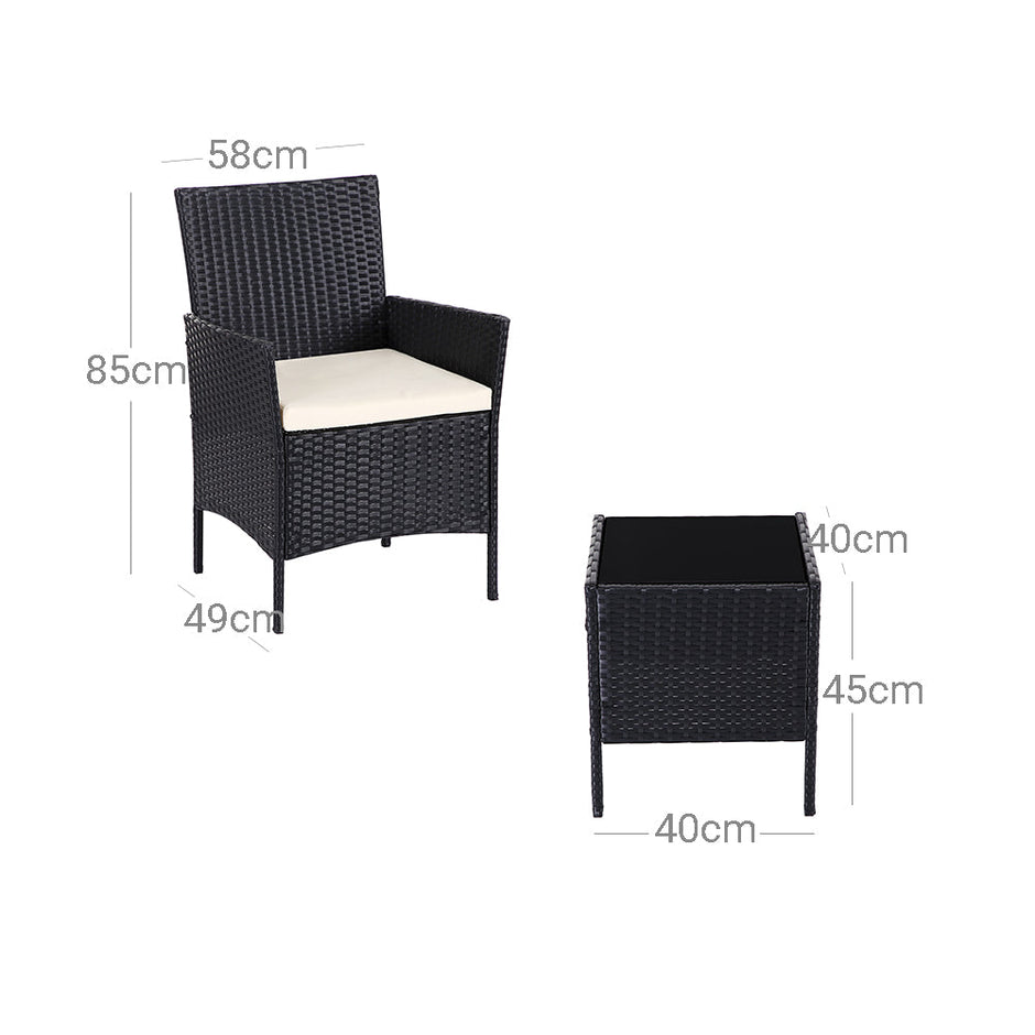 Garden Furniture Set – Polyrattan – Black and Beige – Outdoor Patio and Conservatory Use