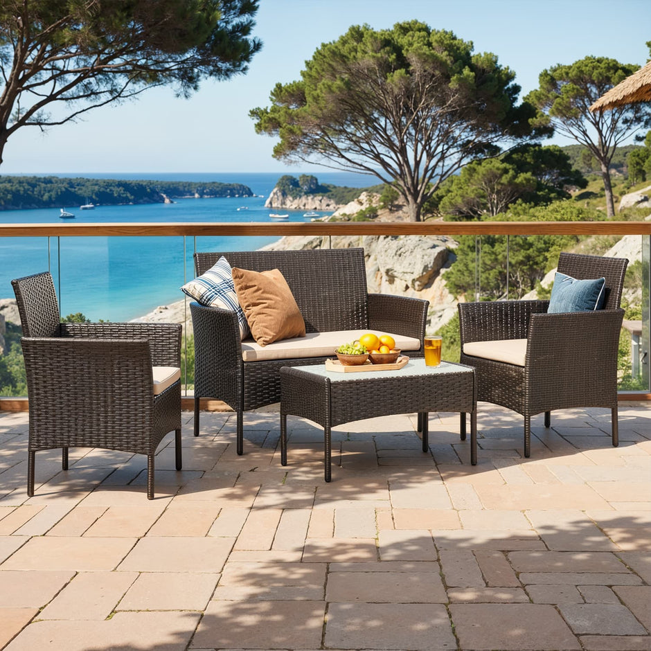 Polyrattan Garden Conversation Set – Brown and Taupe – Stylish Outdoor Furniture for Patio and Terrace