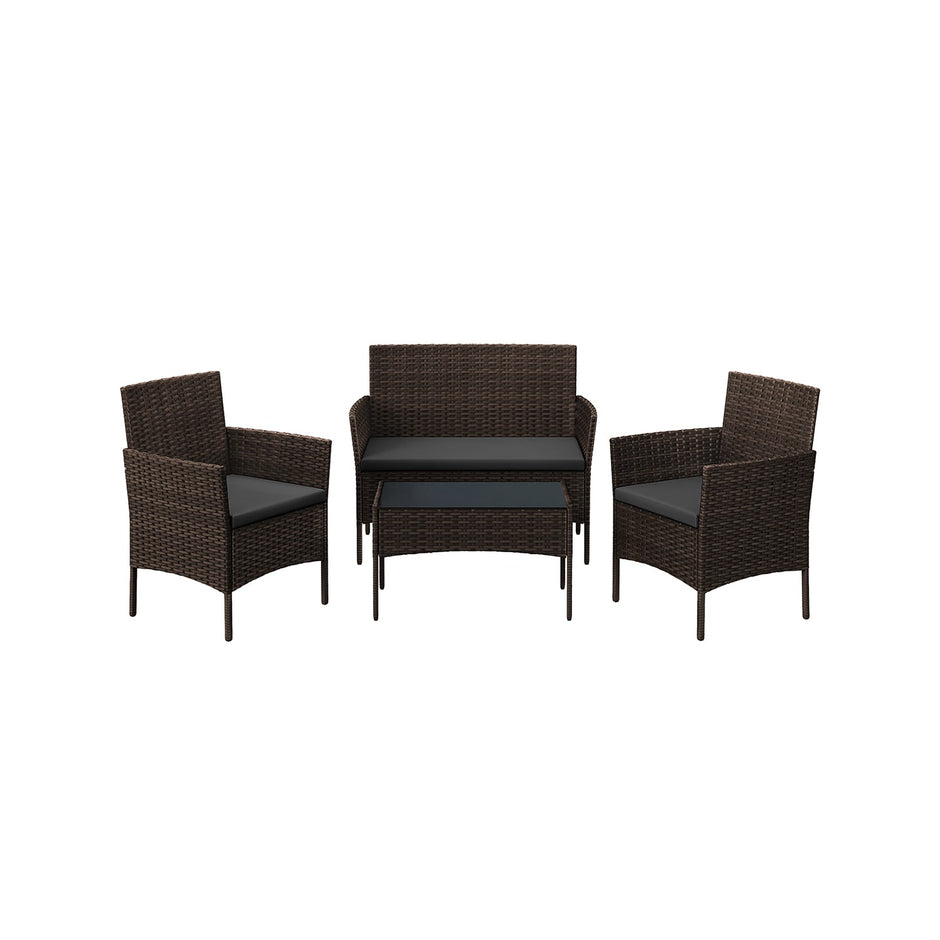 Outdoor Patio Furniture Set – Polyrattan – Black and Beige – Versatile for Garden, Balcony, and Backyard