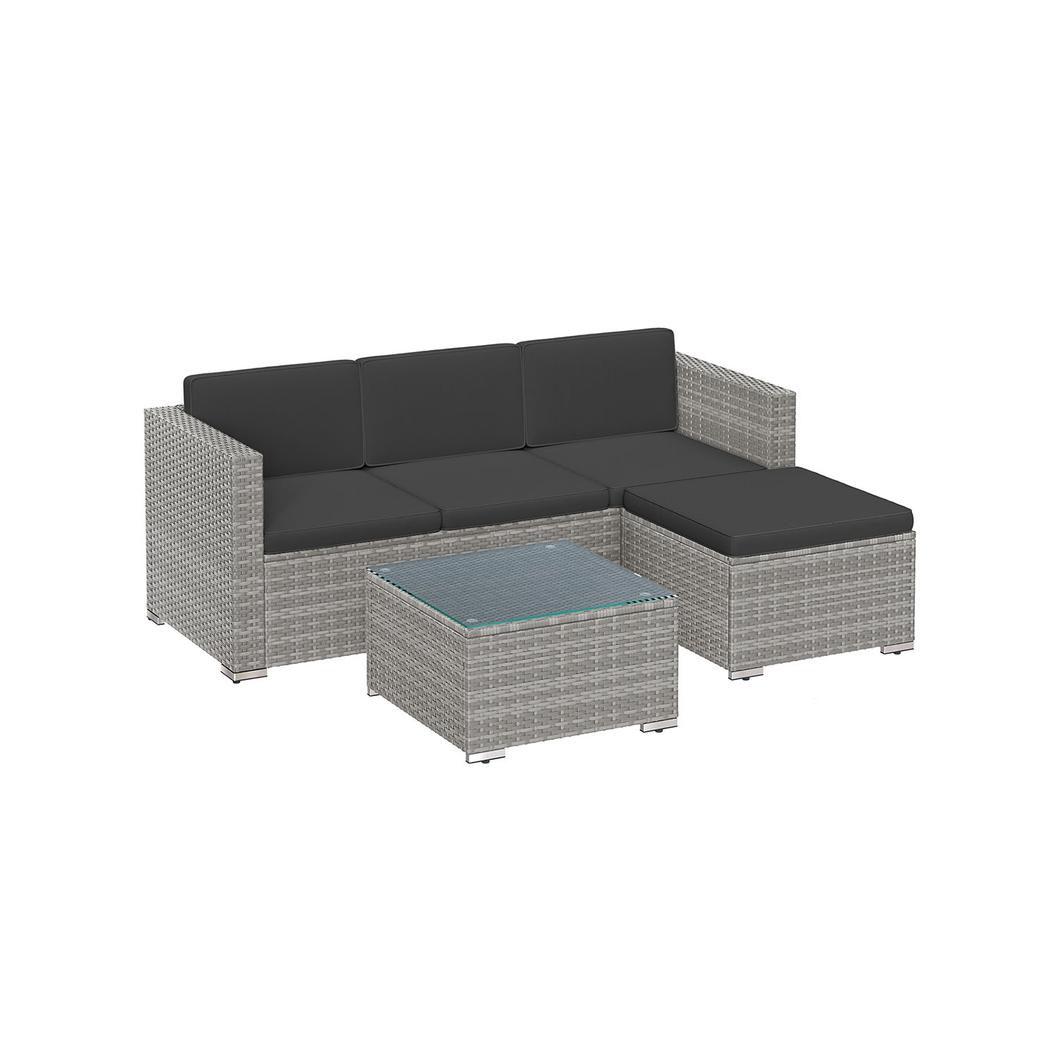Garden Furniture Set – PE Rattan – Dark Grey – 5-Piece Outdoor Corner Sofa with Cushions and Glass Table