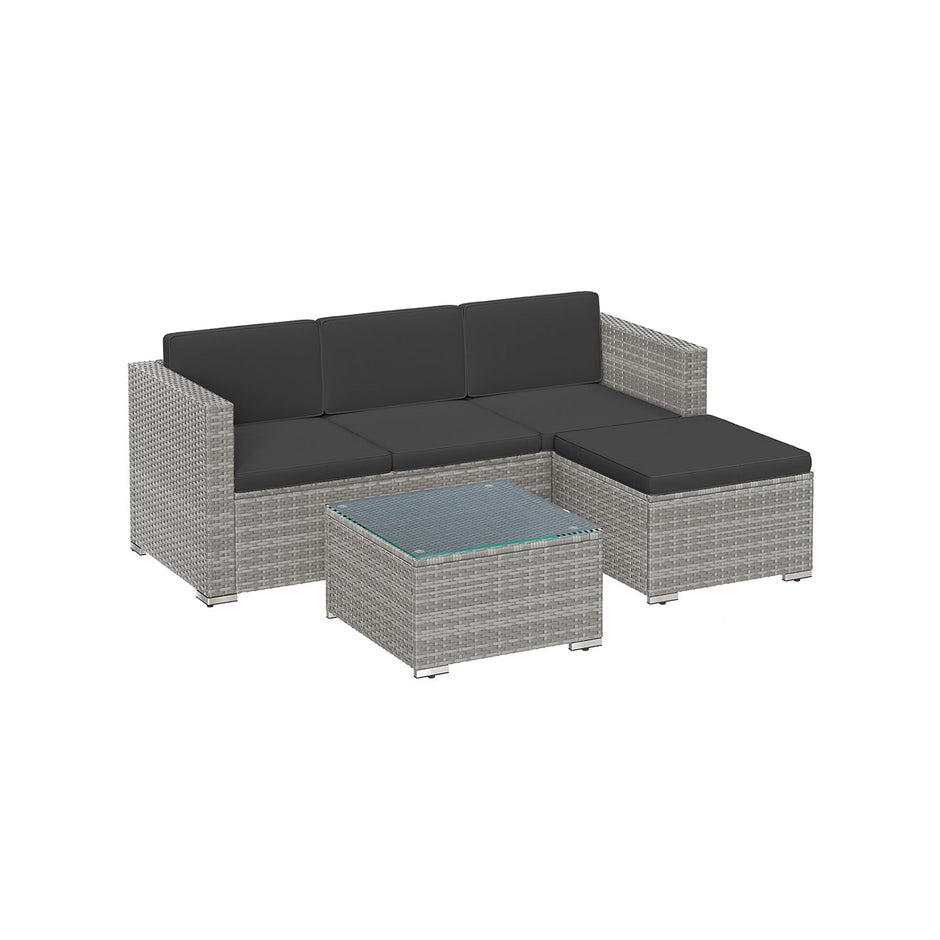 Garden Furniture Set – PE Rattan – Dark Grey – 5-Piece Outdoor Corner Sofa with Cushions and Glass Table