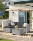 Garden Furniture Set – PE Rattan – Dark Grey – 5-Piece Outdoor Corner Sofa with Cushions and Glass Table
