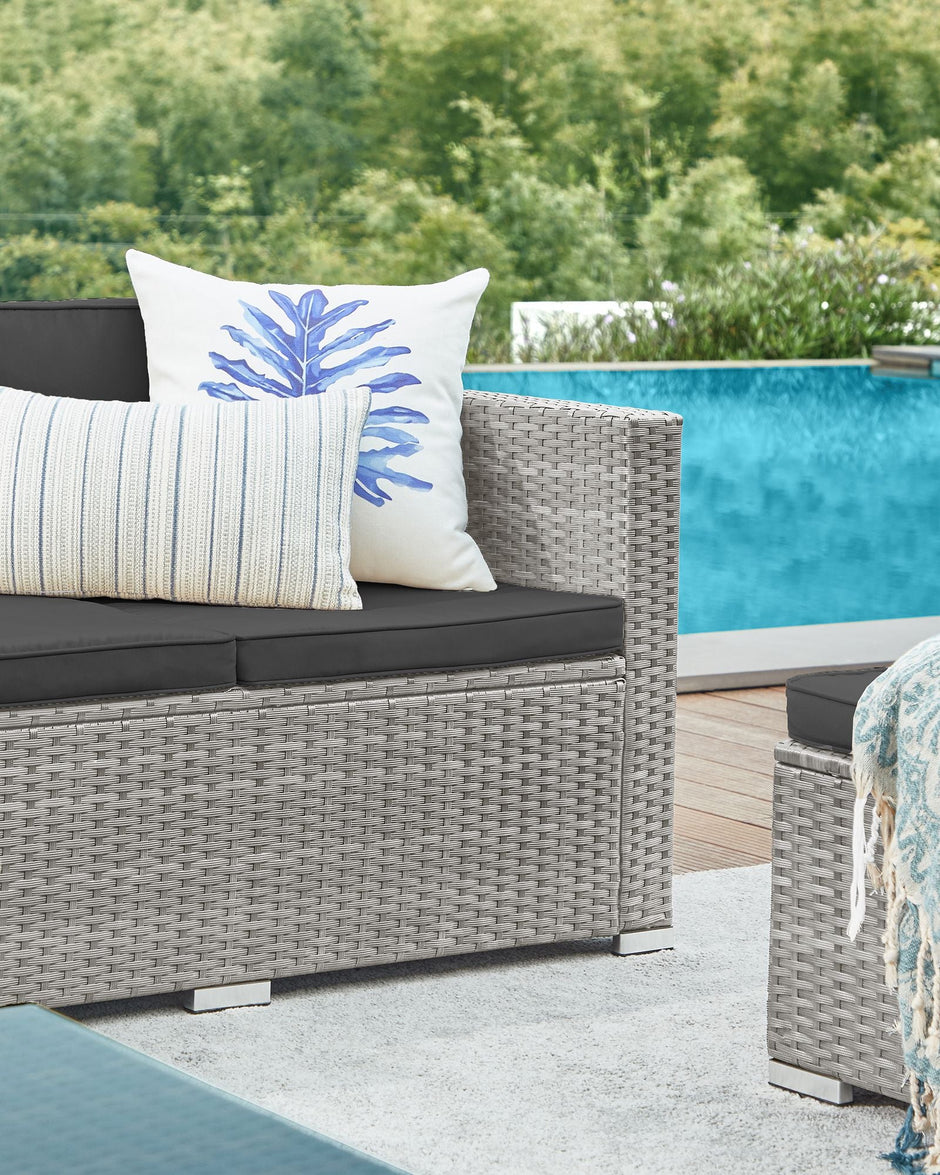 Garden Furniture Set – PE Rattan – Dark Grey – 5-Piece Outdoor Corner Sofa with Cushions and Glass Table