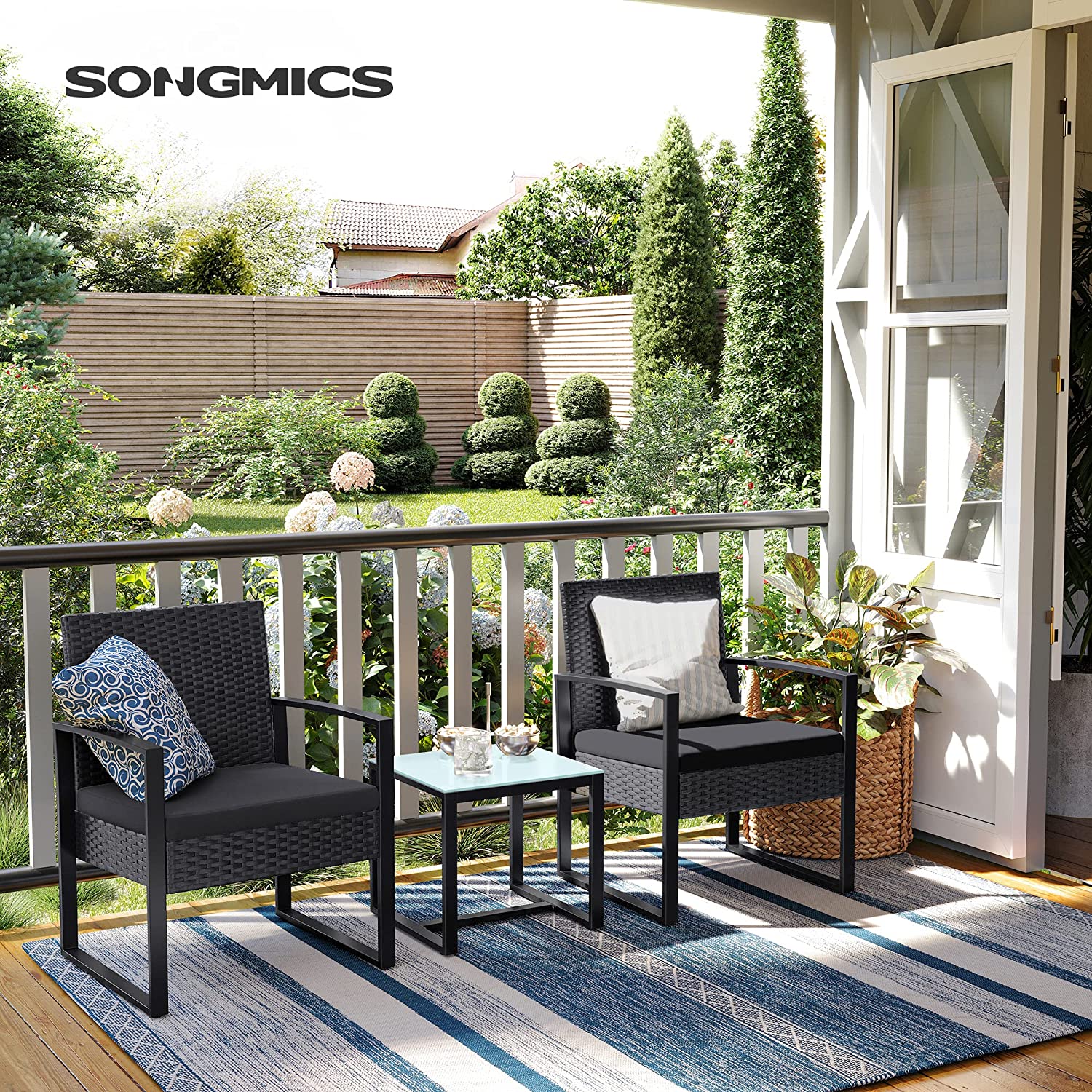 3-Piece Outdoor Furniture Set – PE Rattan – Black – Easy to Assemble