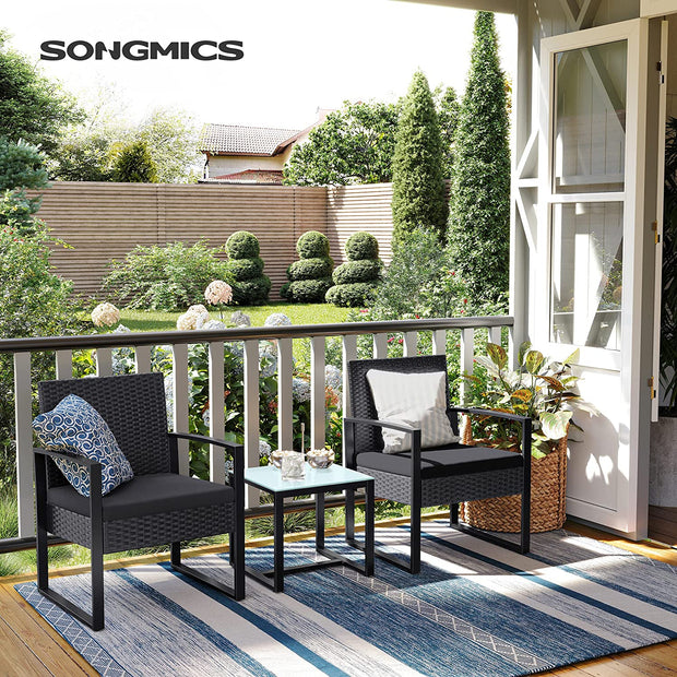 3-Piece Outdoor Furniture Set – PE Rattan – Black – Easy to Assemble