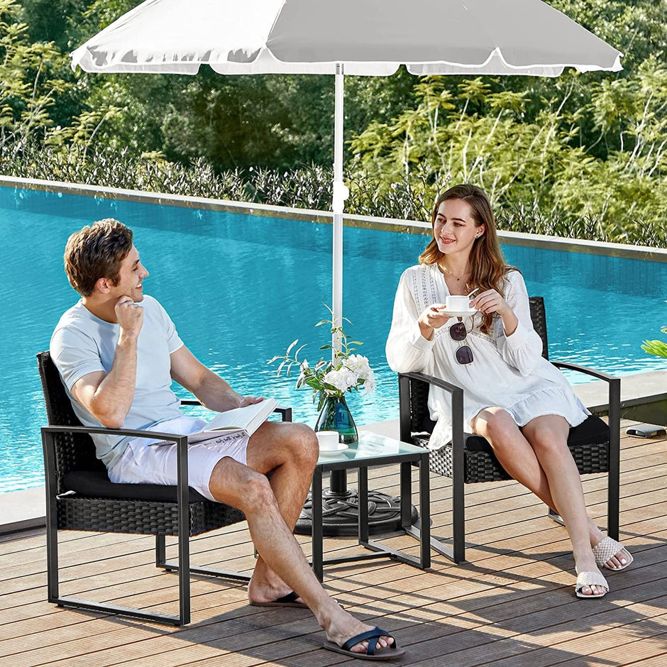 3-Piece Outdoor Furniture Set – PE Rattan – Black – Easy to Assemble