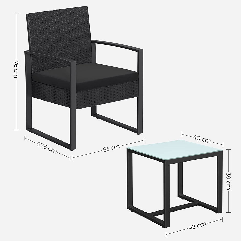 3-Piece Outdoor Furniture Set – PE Rattan – Black – Easy to Assemble