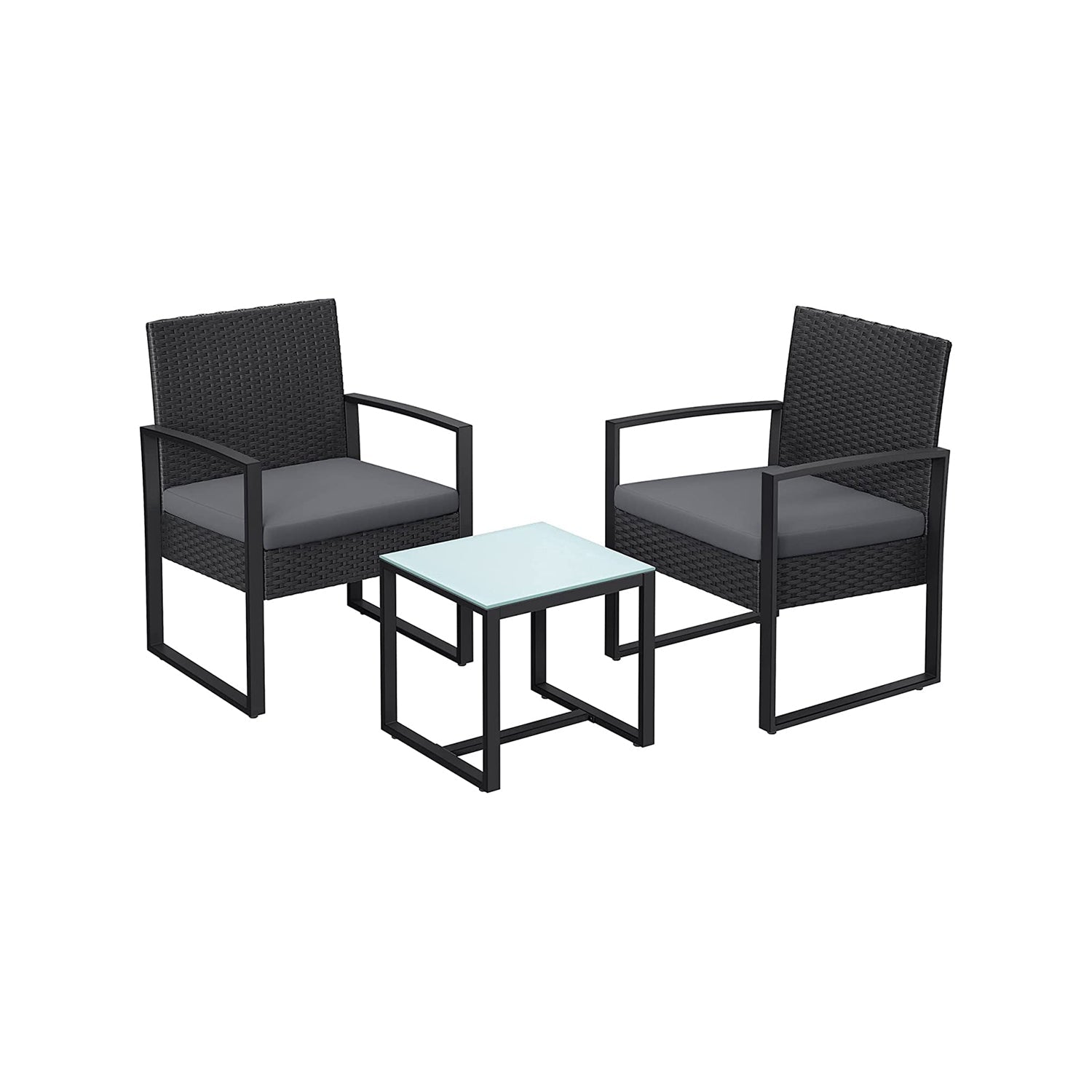 3-Piece Outdoor Patio Furniture Set – PE Rattan – Black – Easy to Assemble