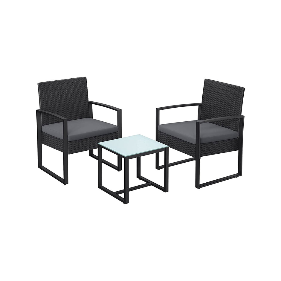 3-Piece Outdoor Patio Furniture Set – PE Rattan – Black – Easy to Assemble