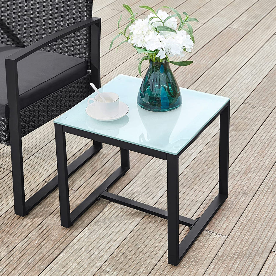 3-Piece Outdoor Patio Furniture Set – PE Rattan – Black – Easy to Assemble